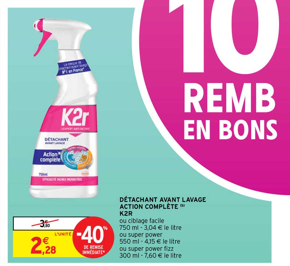 détachant avant lavage action complète k2r