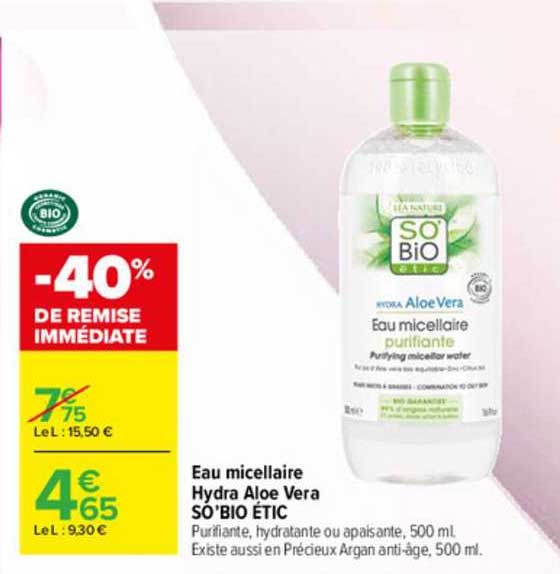 eau micellaire hydra aloé vera so'bio étic