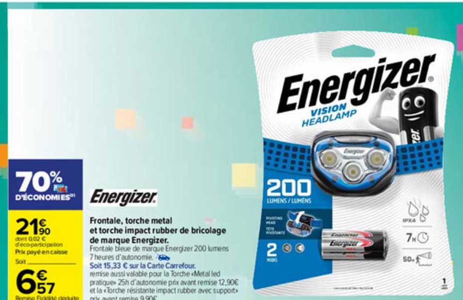 frontale, torche metal et torche impact rubber de bricolage de marque energizer