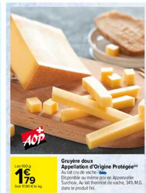 gruyère doux appellation d'origine protégée