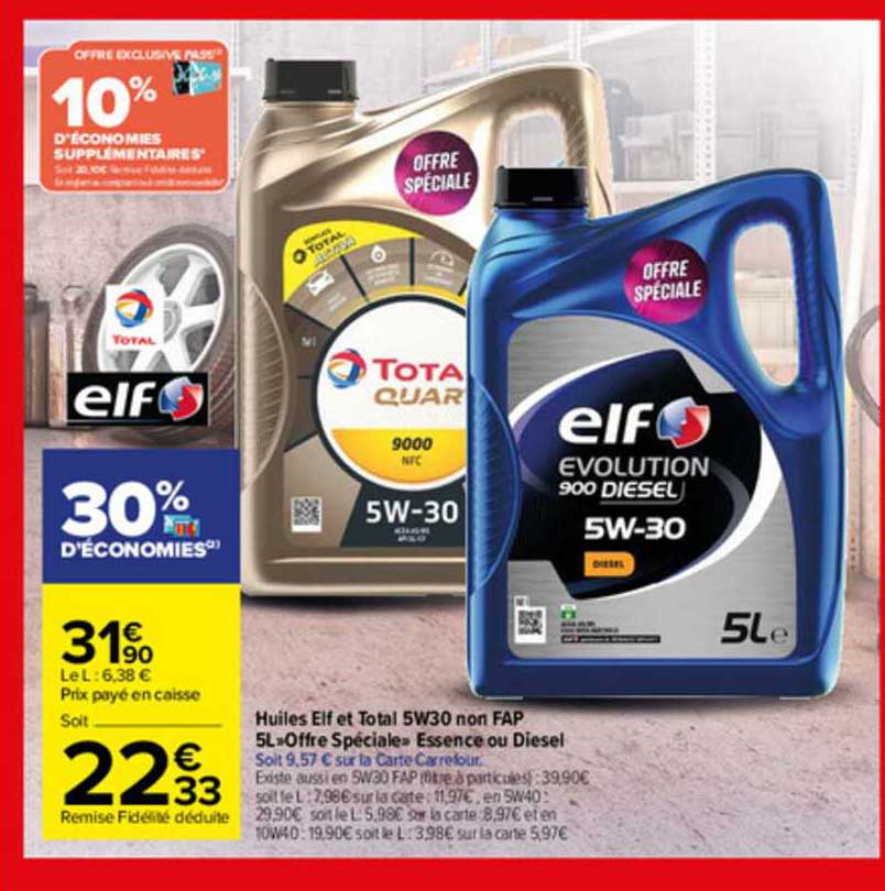 huiles elf et total 5w30 non fap 5l «offre spéciale» essence ou diesel