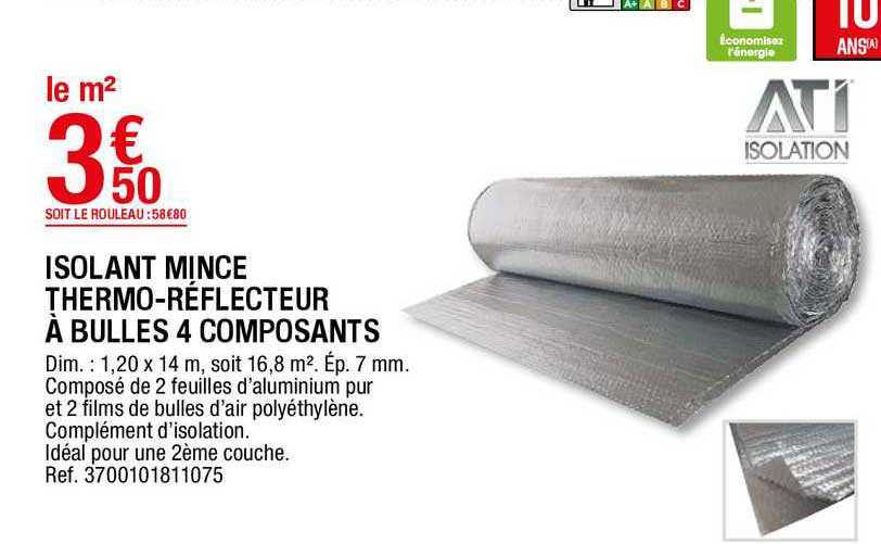isolant mince thermo-réflecteur à bulles 4 composants