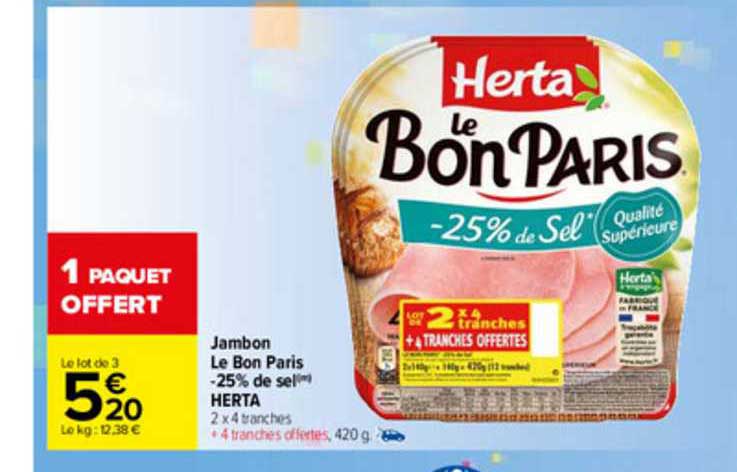 Jambon Le Bon Paris -25% De Sel Herta