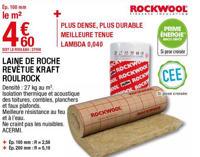 laine de roche revêtue kraft roulrock