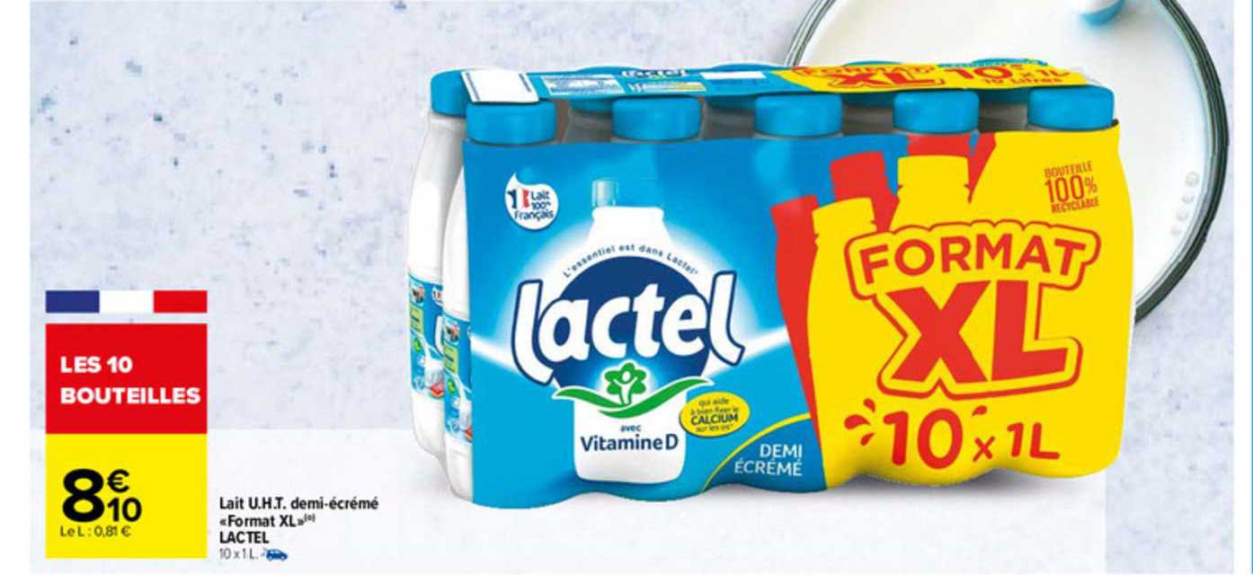 lait u.h.t. demi-écrémé «format xl» lactel