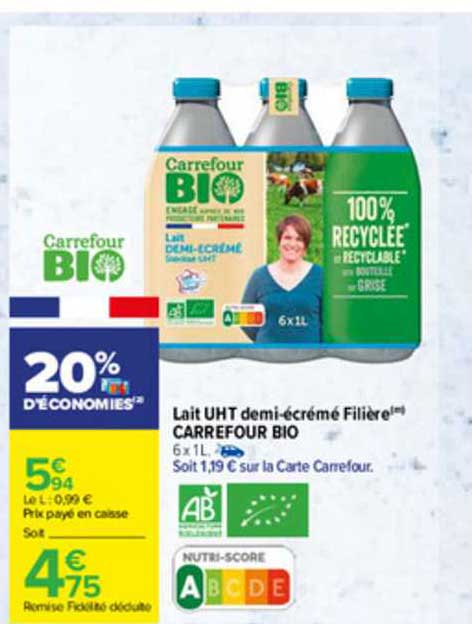 lait uht demi-écrémé filière carrefour bio