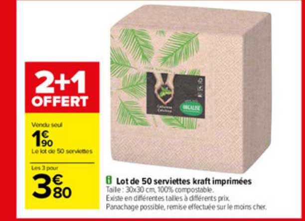 lot de 50 serviettes kraft imprimées