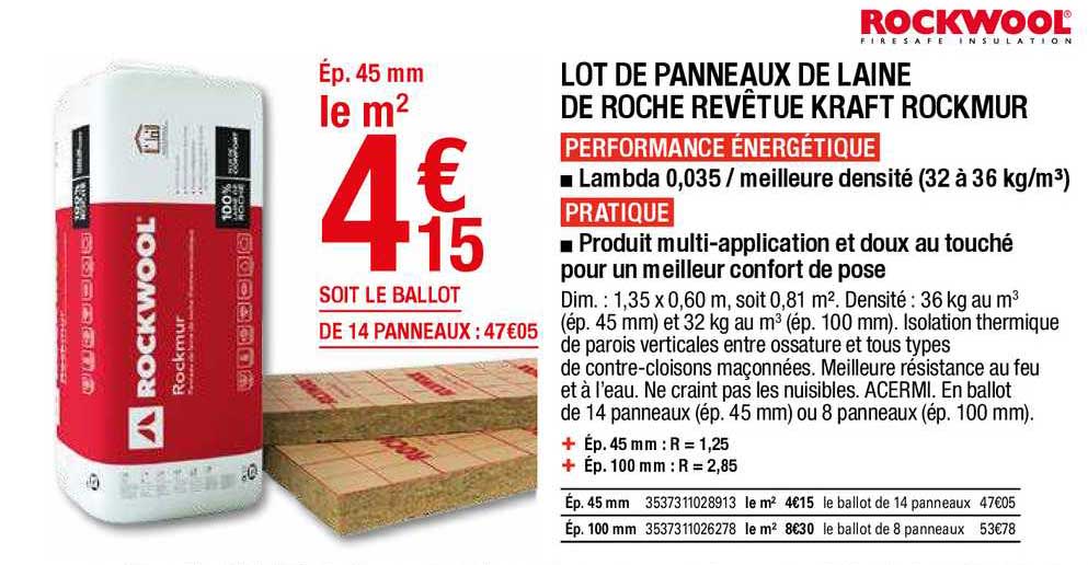 lot de panneaux de laine de roche revêtue kraft rockmur rockwool