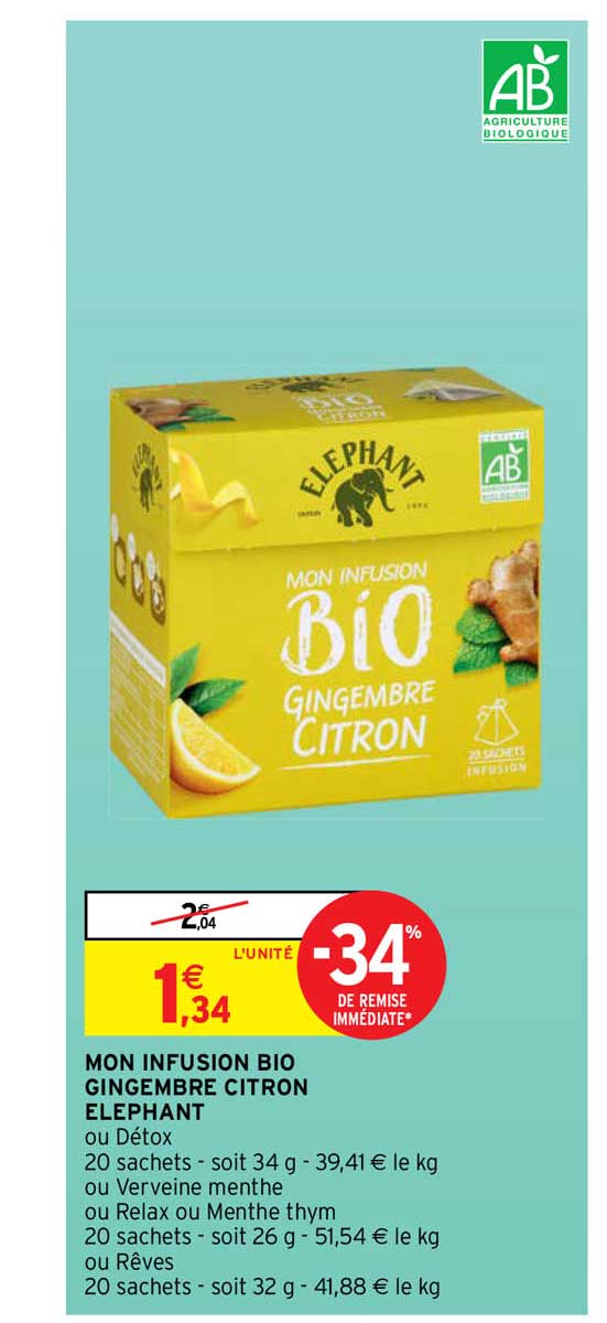 mon infusion bio gingembre citron éléphant
