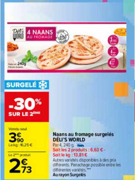 naans au  fromage surgelés déli's world