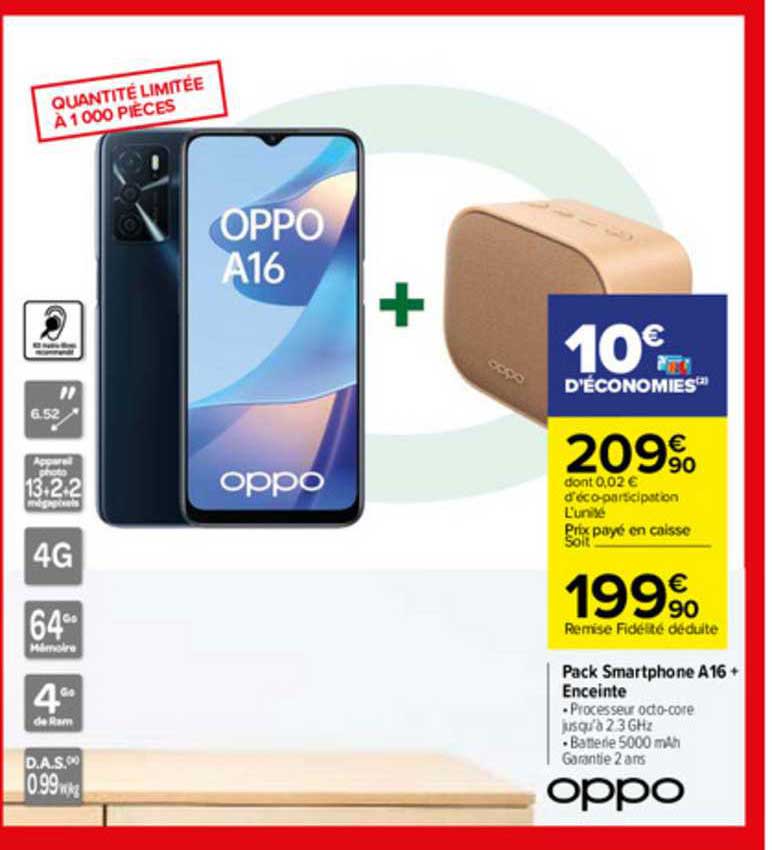 pack smartphone a16 + enceinte oppo