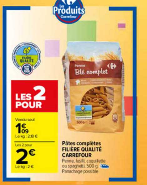 pâtes complètes filière qualité carrefour