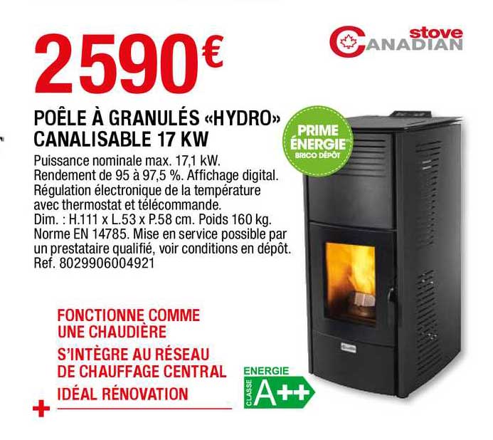 poêle à granulés «hydro» canalisable 17 kw