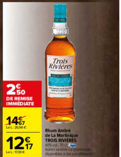 rhum ambré de la martinique trois rivières