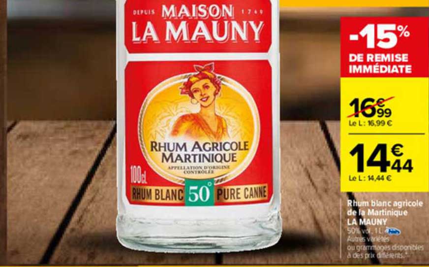 Rhum Blanc Agricole De La Martinique La Mauny