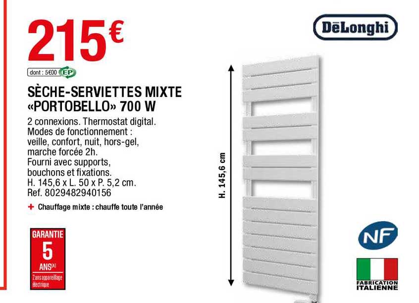 sèche-serviettes mixte «portobello» 700 w