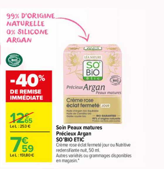 soin peaux matures précieux argan so'bio etic'