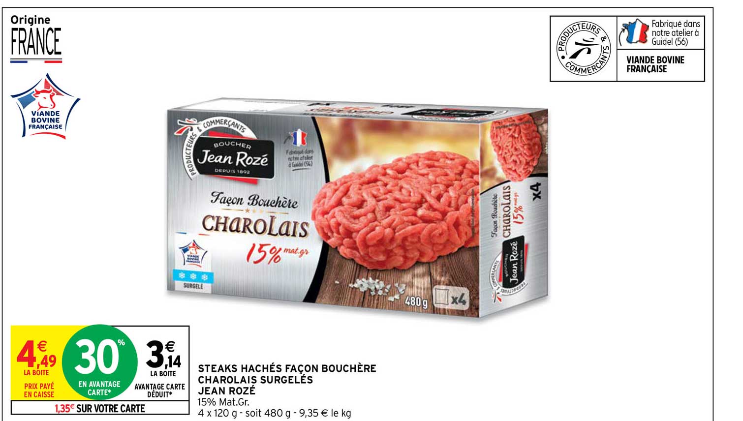 steaks hachés façon bouchère charolais surgelés jean rozé