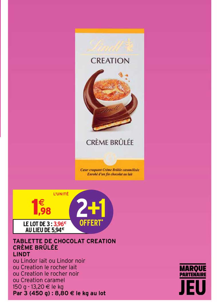 tablette de chocolat création crème brûlée lindt