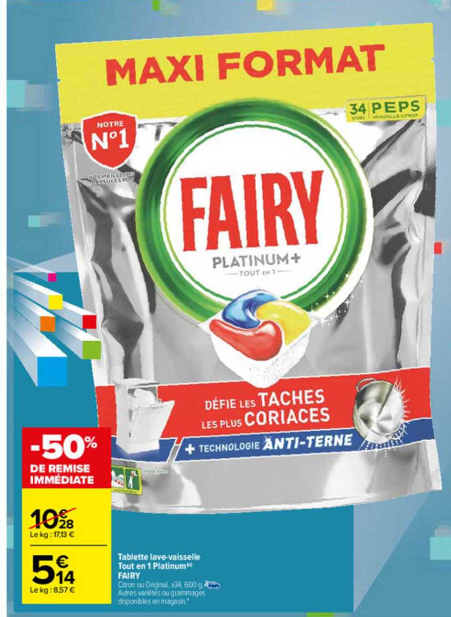 tablette lave vaisselle tout en 1 platinum+ fairy