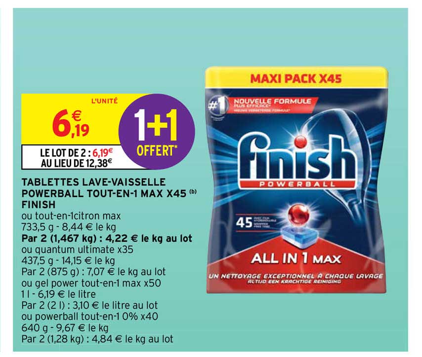 tablettes lave-vaisselle powerball tout-en-1 max x45 finish