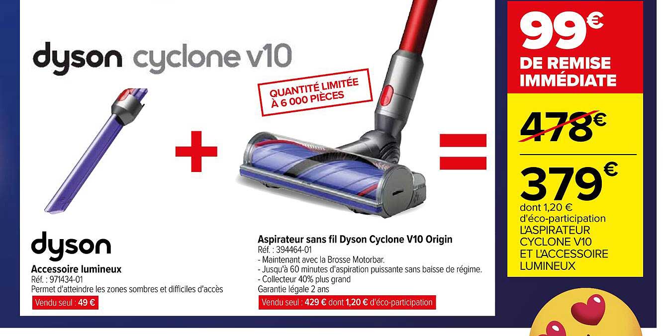 aspirateur sans fil dyson cyclone v10 origin , accessoire lumineux dyson