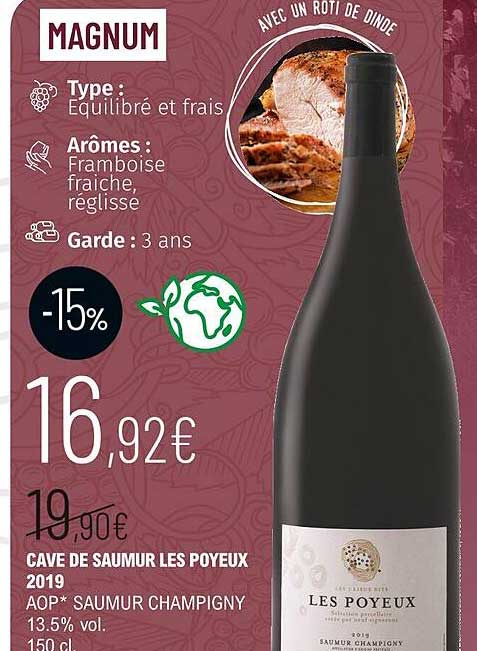 cave de saumur les poyeux 2019 aop saumur champigny 13.5% vol.