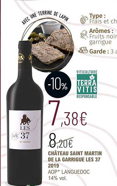 château saint martin de la garrigue les 37 2019 aop languedoc 14% vol.