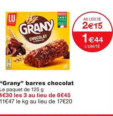 "grany" barres chocolat