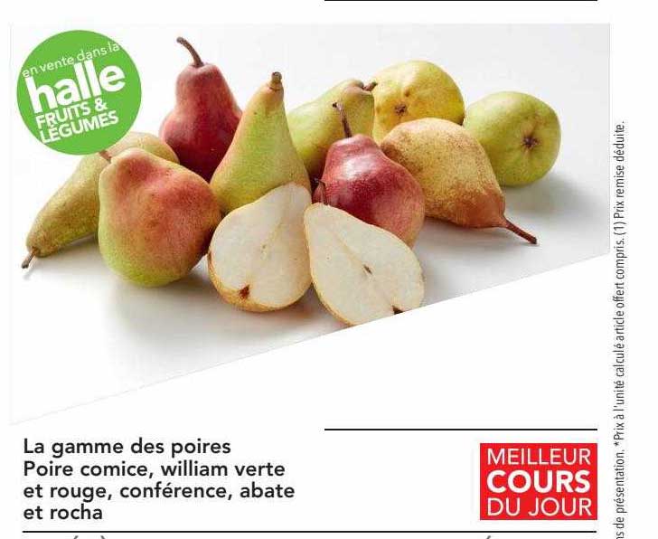 la gamme des poires poire comice, william verte et rouge, conférence, abate et rocha