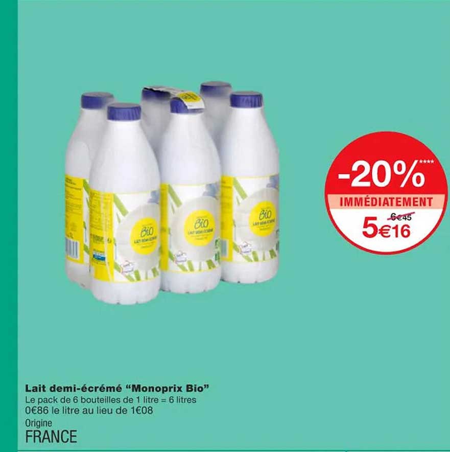 lait demi-écrémé "monoprix bio"