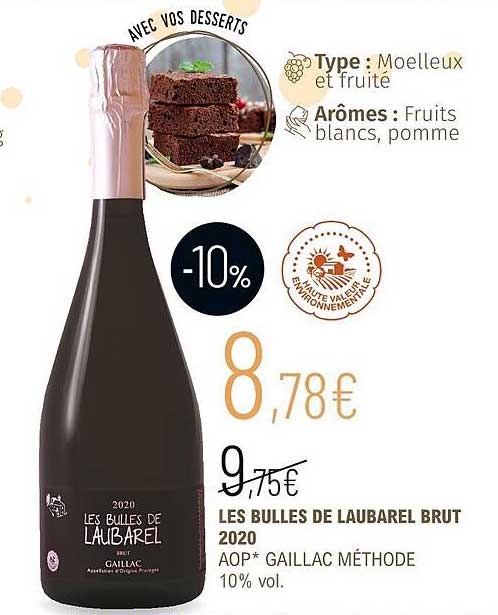 les bulles de laubarel brut 2020 aop gaillac méthode 10% vol.