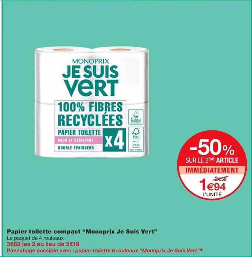 papier toilette compact "monoprix je suis vert"