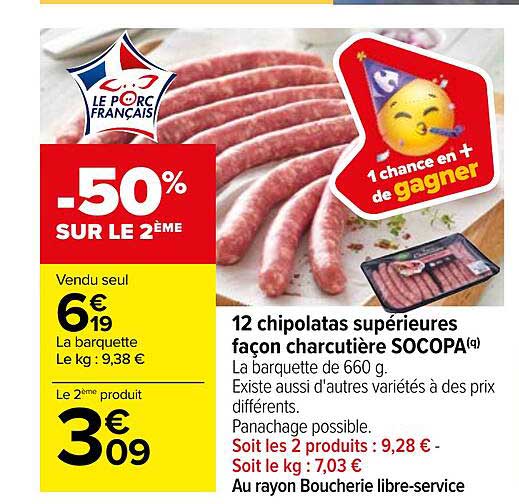 12 chipolatas supérieures façon charcutière socopa