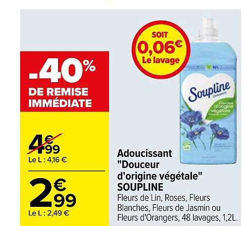 adoucissant "douceur d'origine végétale" soupline