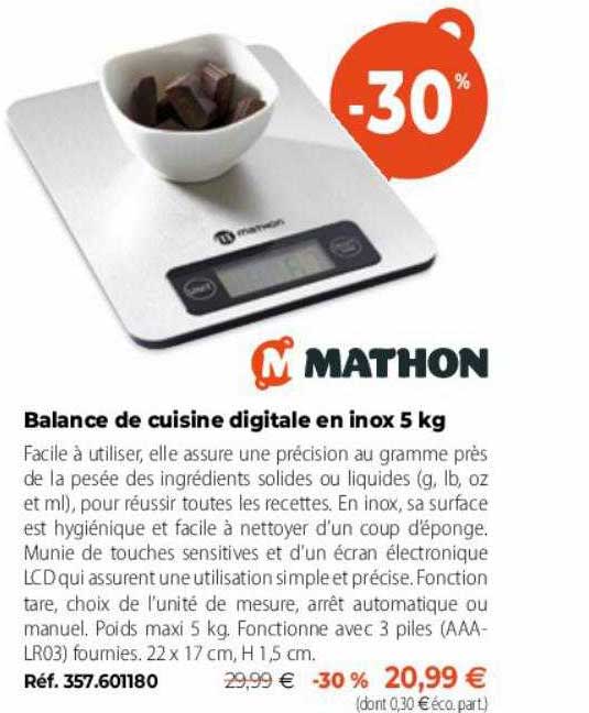 balance de cuisine digitale en inox 5 kg mathon