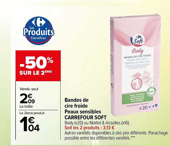 bandes de cire froide peaux sensibles carrefour soft