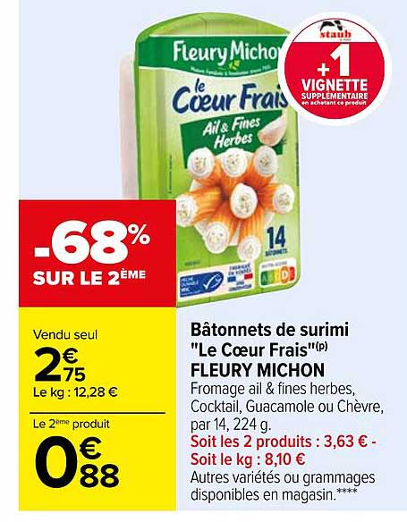 bâtonnets de surimi "le coeur frais" fleury michon