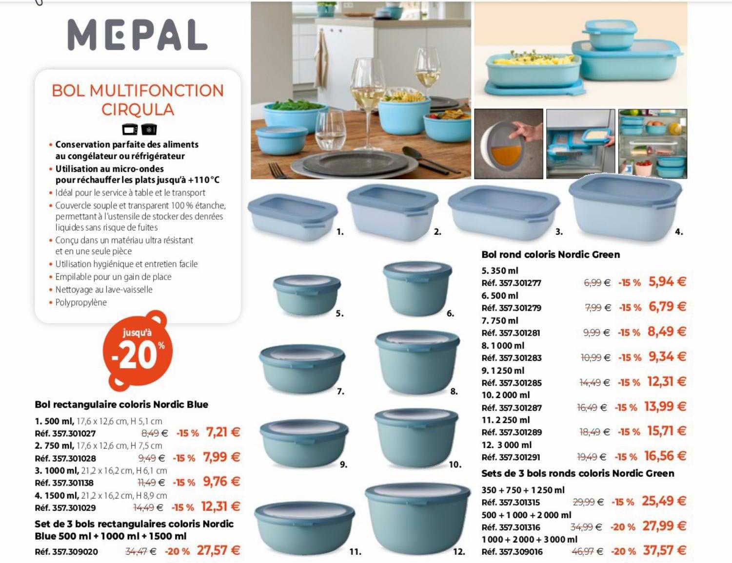 bol rectangulaire coloris nordic blue, bol rond coloris nordic green