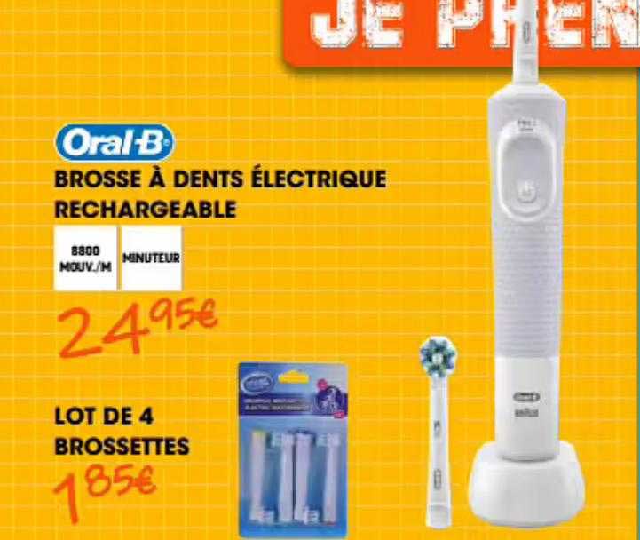 brosse à dents électrique rechargeable oral-b, lot de 4 brossettes