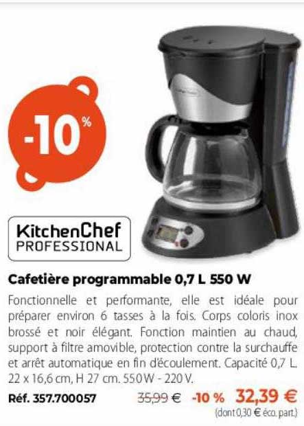 Cafetière Programmable 0,7l 555w Kitchen Chef Professional