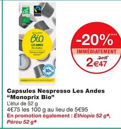 capsules nespresso les andes "monoprix bio"