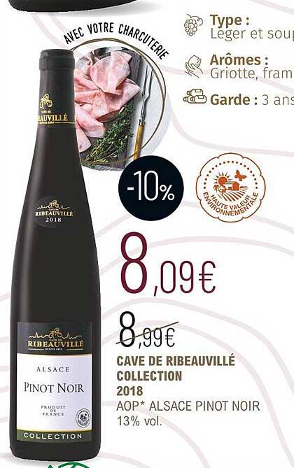 cave de ribeauvillé collection 2018 aop alsace pinot noir 13% vol.