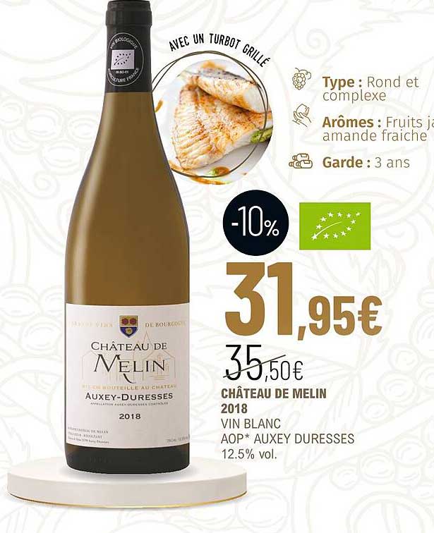 château de melin 2018 vin blanc aop auxey duresses 12.5% vol.
