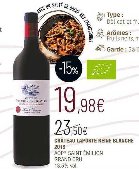 château laporte reine blanche 2019 aop saint émilion grand cru 13.5% vol.
