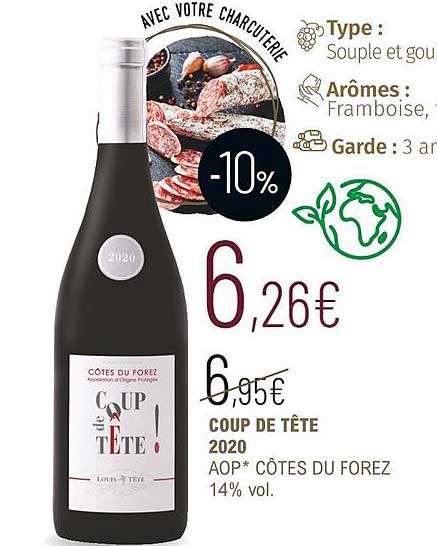 coup de tête 2020 aop côtes du forez 14% vol.