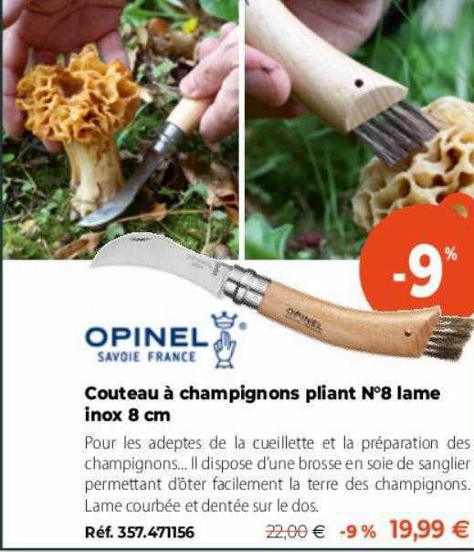 couteau à champignons pliant n°8 lame inox 8 cm