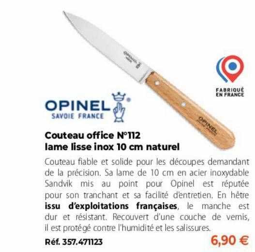 Couteau Office N°112 Lame Lisse Inox 10 Cm Naturel Opinel Savoie France