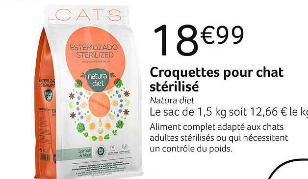 croquettes pour chat stérilisé natura diet