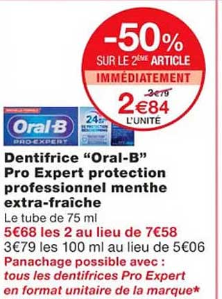 dentifrice "oral-b" pro expert protection professionnel menthe extra-fraîche